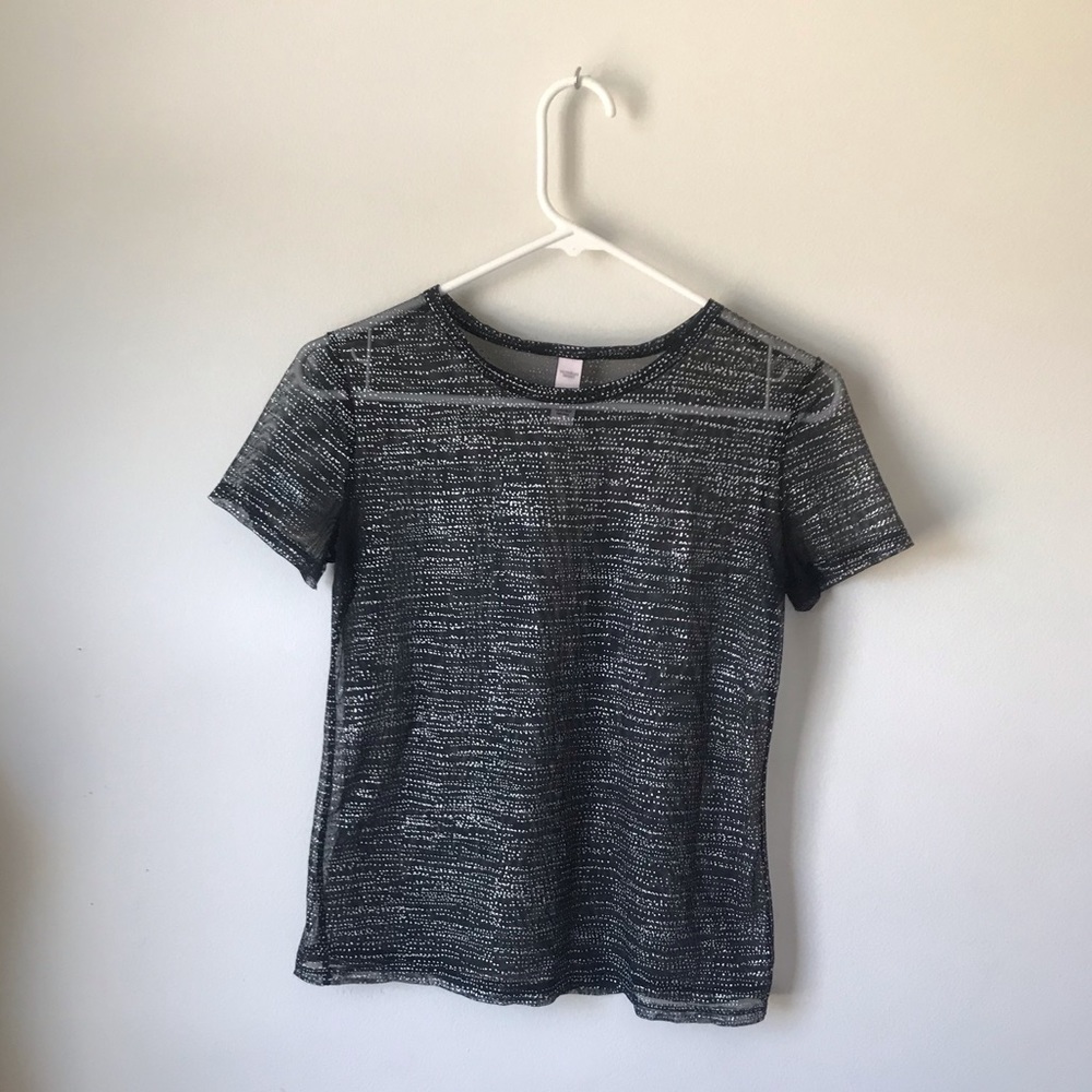 Silver polka dot mesh top